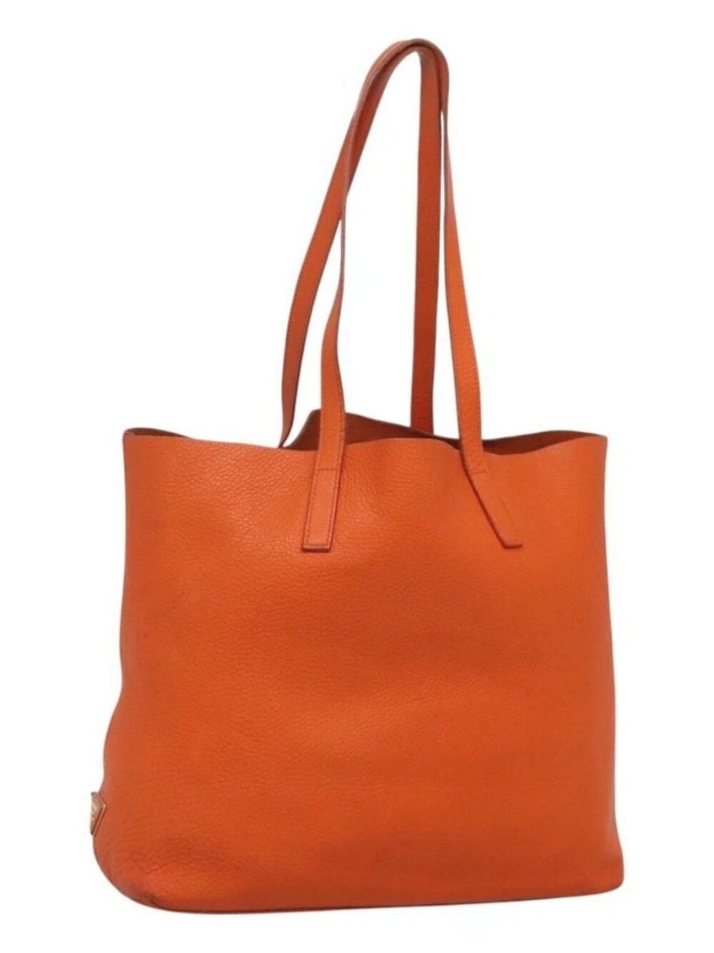 PRADA Tote Bag Leather Orange Gold Auth hk2515